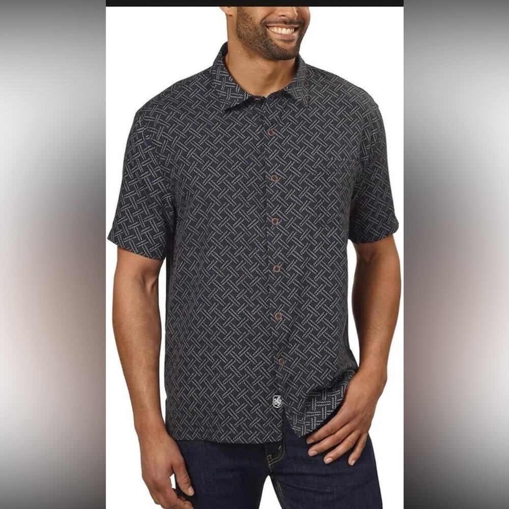 Nat‎ Nast Button Up Shirt Mens L Dark Blue Pocket Silk Blend Short Sleeve